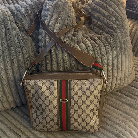 Gucci Vintage Monogram Crossbody Bag Sherry Web Stripe GG Supreme Coated Canvas - Picture 5 of 17